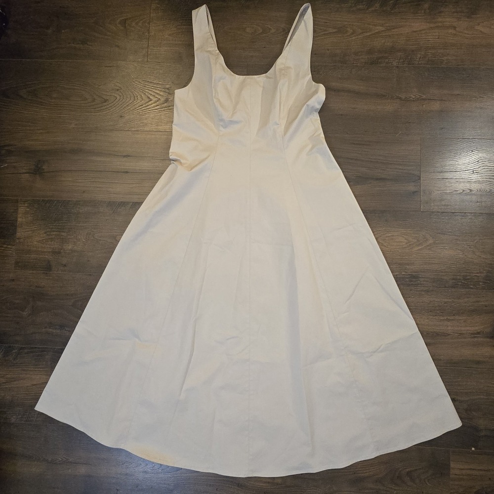 Vince Paneled Scoop Neck Midi Dress S Beige‎ Cotton Twill Sleeveless Designer